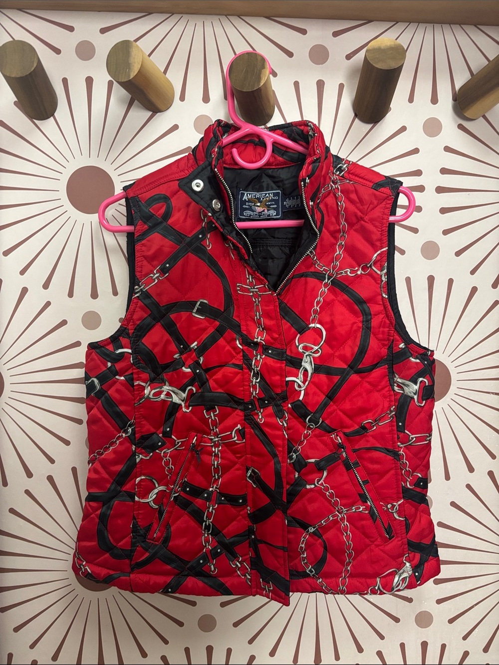 American Living Red Quilted Chain-Print Vest